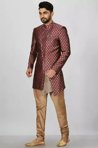 Mahroon anghrakha pattern work indo western
