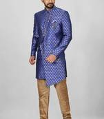 Royal blue anghrakha pattern work indo western
