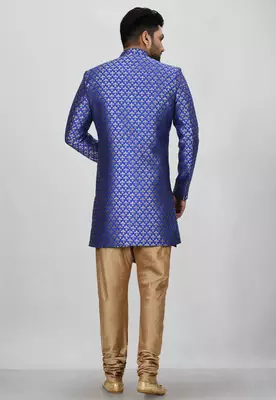 Royal blue anghrakha pattern work indo western 4