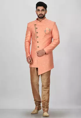 Peach anghrakha pattern work indo western 3