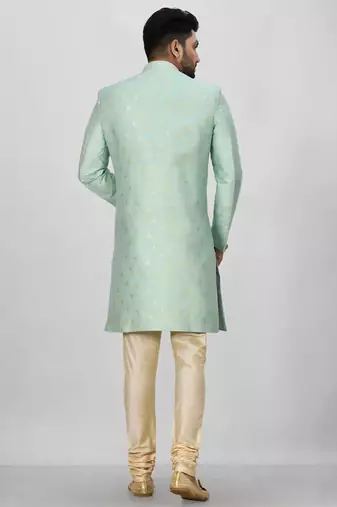 Sea green anghrakha pattern work indo western