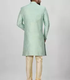 Sea green anghrakha pattern work indo western
