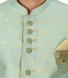 Sea green anghrakha pattern work indo western