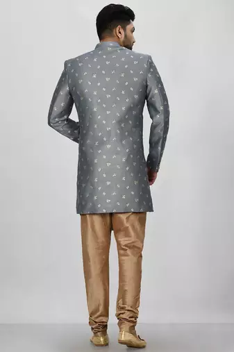 Dark grey anghrakha pattern work indo western