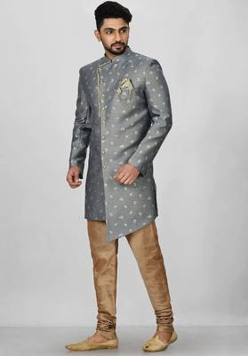 Dark grey anghrakha pattern work indo western 1