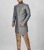 Dark grey anghrakha pattern work indo western