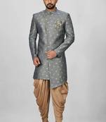 Dark grey anghrakha pattern work indo western