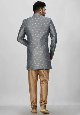 Dark grey anghrakha pattern work indo western 4