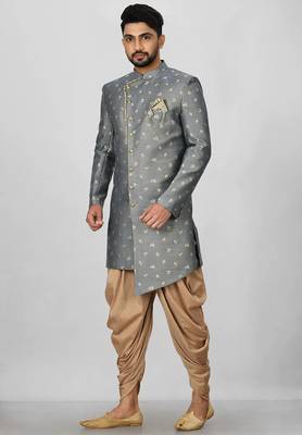 Dark grey anghrakha pattern work indo western 5