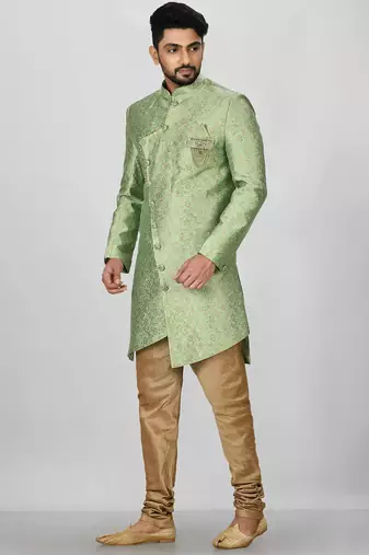Green anghrakha pattern work indo western