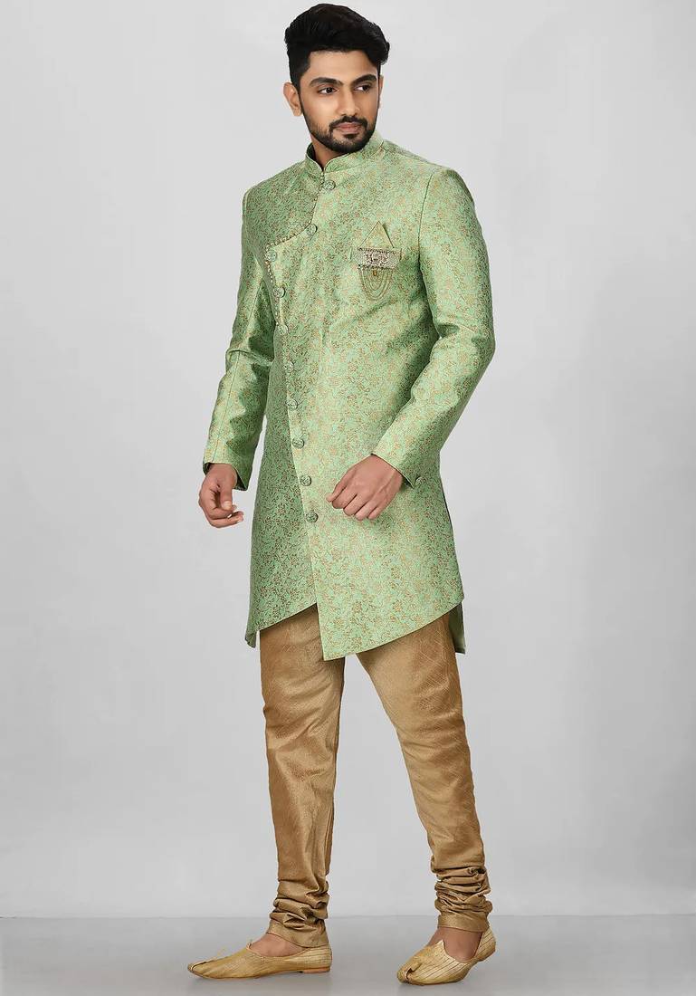 Green anghrakha pattern work indo western