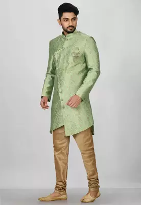 Green anghrakha pattern work indo western 1