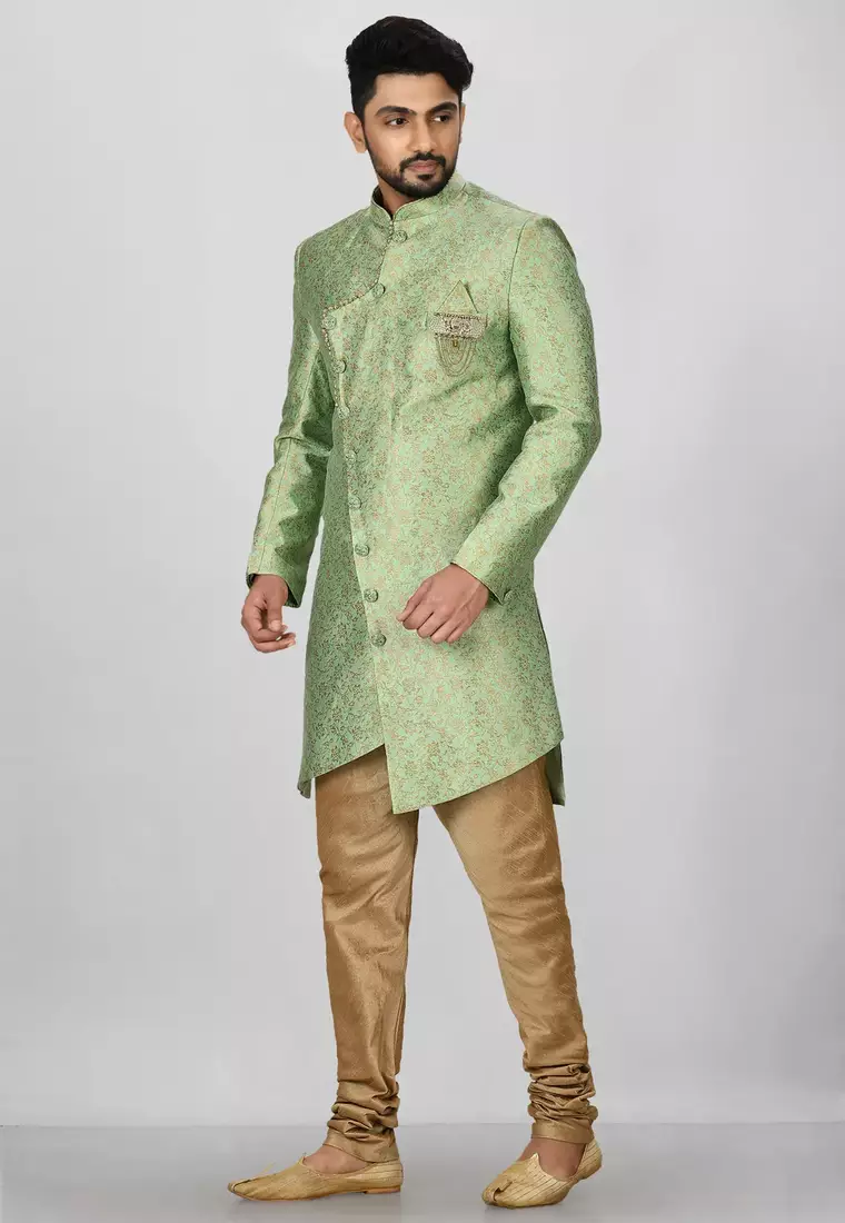 Green anghrakha pattern work indo western