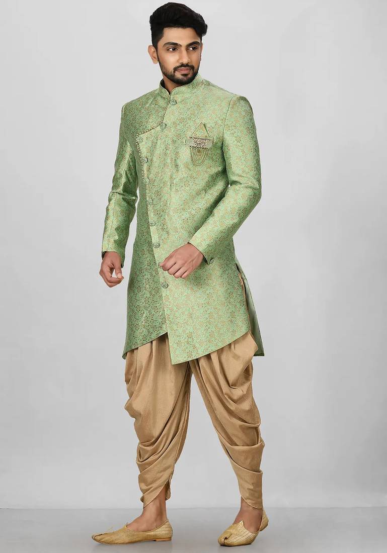 Green anghrakha pattern work indo western