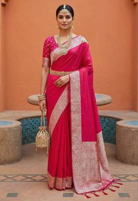 Pink soft banarasi silk fabric saree with natural zari weaving in gala border 1