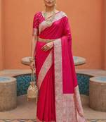 Pink soft banarasi silk fabric saree with natural zari weaving in gala border
