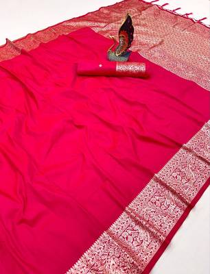 Pink soft banarasi silk fabric saree with natural zari weaving in gala border 2