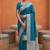 Teal soft banarasi silk fabric saree with natural zari weaving in gala border