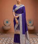 Violet  soft banarasi silk fabric saree with natural zari weaving in gala border