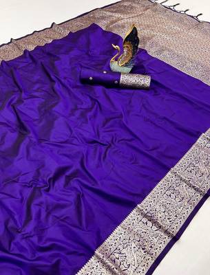 Violet soft banarasi silk fabric saree with natural zari weaving in gala border 2