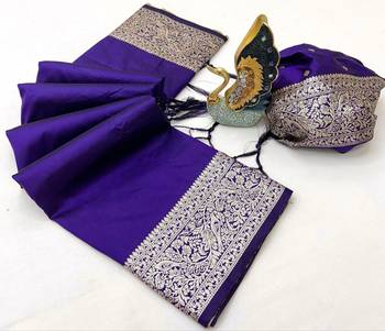 Violet soft banarasi silk fabric saree with natural zari weaving in gala border 3
