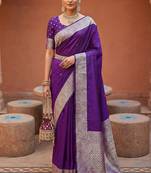Purple soft banarasi silk fabric saree with natural zari weaving in gala border