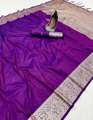 Purple soft banarasi silk fabric saree with natural zari weaving in gala border 2