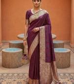 Wine soft banarasi silk fabric saree with natural zari weaving in gala border