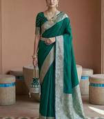 Sea green soft banarasi silk fabric saree with natural zari weaving in gala border