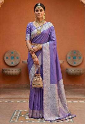 Lavender soft banarasi silk fabric saree with natural zari weaving in gala border 1