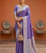 Lavender soft banarasi silk fabric saree with natural zari weaving in gala border