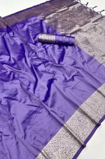 Lavender soft banarasi silk fabric saree with natural zari weaving in gala border