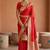 Red soft banarasi silk fabric saree with natural zari weaving in gala border