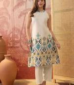 Women cream cotton printed kurta
