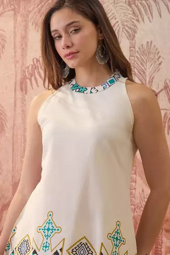 Women cream cotton printed kurta