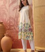 Women cream cotton printed kurta
