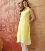 Women yellow cotton embroidery  kurta