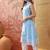 Women sky blue cotton embroidery  kurta