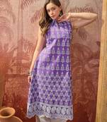 Women purple cotton embroidery  kurta