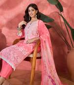 Women pink  pure cotton embroidered kurta set