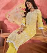 Women yellow  pure cotton embroidered kurta set