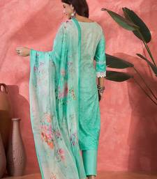 Women sea green  pure cotton embroidered kurta set