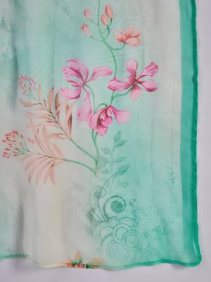 Women sea green pure cotton embroidered kurta set 4