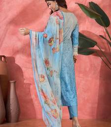 Women blue  pure cotton embroidered kurta set