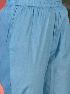 Women blue pure cotton embroidered kurta set 3