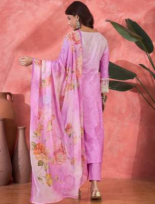 Women purple pure cotton embroidered kurta set 2