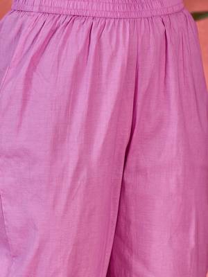 Women purple pure cotton embroidered kurta set 3
