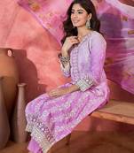 Women purple  pure cotton embroidered kurta set