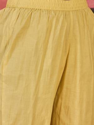 Women yellow pure cotton embroidered kurta set 3