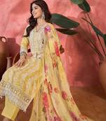 Women yellow  pure cotton embroidered kurta set